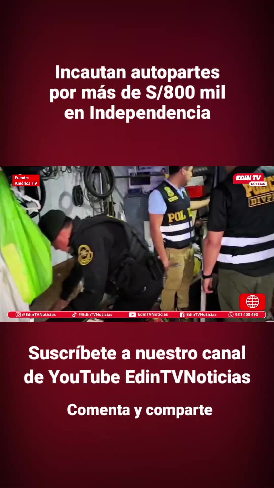 Más de 800 mil soles en autopartes de dudosa procedencia fueron incautados por la Policía Nacional durante un operativo realizado en Independencia.