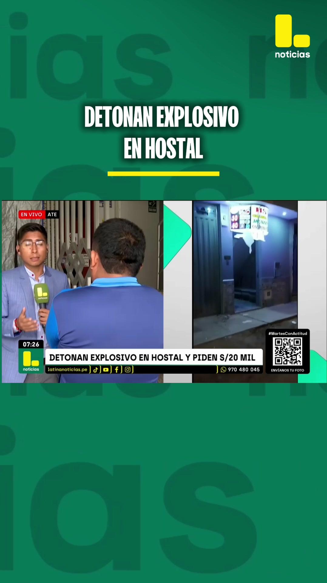 Delincuente detono cartuchos de dinamita frente a un hostal en Ate para obligar al dueño a pagar 20 mil soles. 📌 Más información en latinanoticias.pe