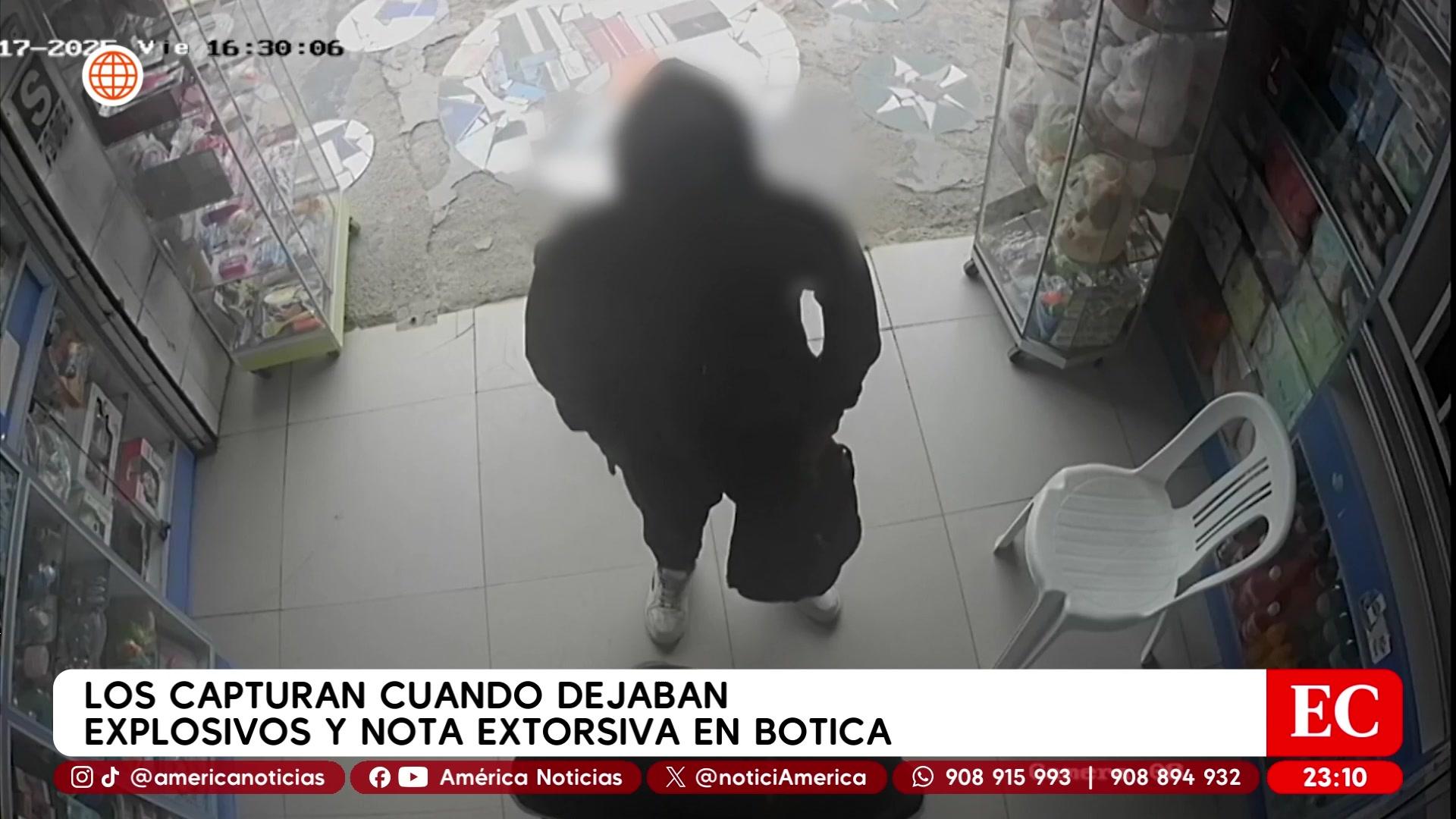 Los capturan cuando dejaban explosivos y nota extorsiva en botica.
